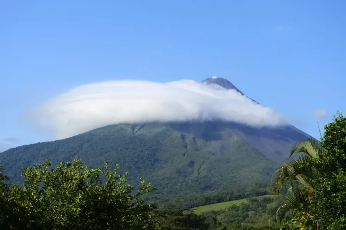 Framed Print : Arenal volcano capped by a cloud, La Fortuna, Costa Rica, South America