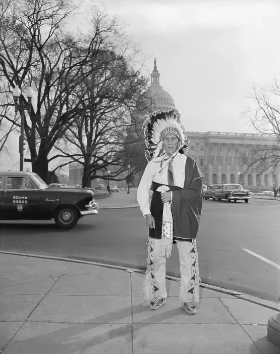 Framed Print : Arickara Indian Chief Standing Before the Capitol Building Framed Print : Arickara Indian Chief Standing Before the Capitol Building