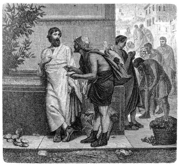 Framed Print : Aristides (Athenian statesman, c. 550-c. 467 BC) and the Illiterate Framed Print : Aristides (Athenian statesman, c. 550-c. 467 BC) and the Illiterate