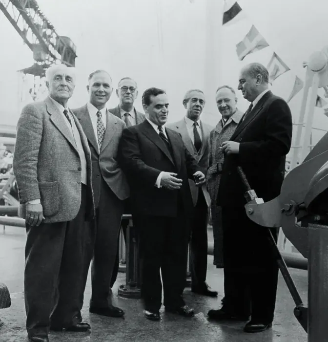 Framed Print : Aristotle Onassis Standing With Businessmen Framed Print : Aristotle Onassis Standing With Businessmen