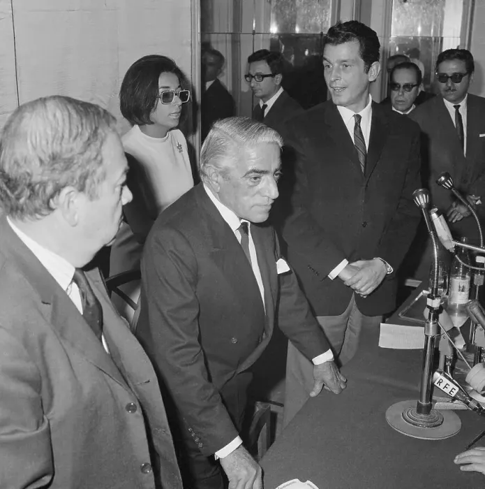Framed Print : Aristotle Onassis Standing at Microphones With Officials Nearby Framed Print : Aristotle Onassis Standing at Microphones With Officials Nearby