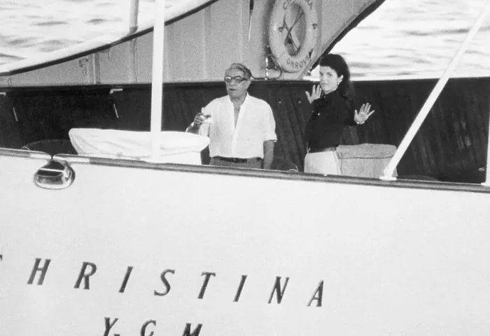 Framed Print : Aristotle Onassis Standing on Ship Deck with New Wife Jacqueline Framed Print : Aristotle Onassis Standing on Ship Deck with New Wife Jacqueline