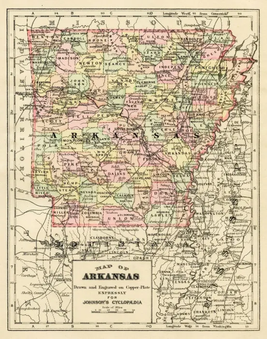 Framed Print : Arkansas map 1893 Framed Print : Arkansas map 1893