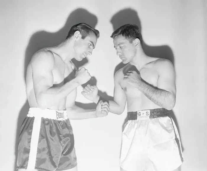 Framed Print : Armand Savoie and Eddie Comp in Boxing Position