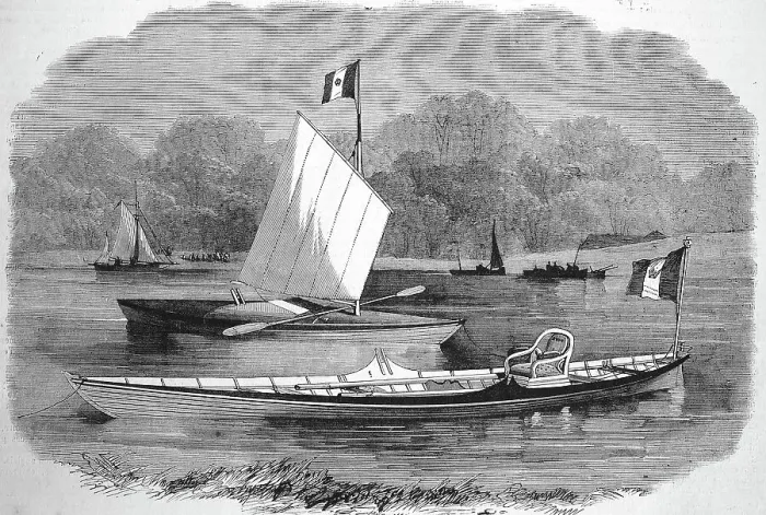 Framed Print : Armchair on a boat, canoe, of the Empress Eugenie de Montijo (woman of Napoleon III), 1865, France, Historic, digitally restored reproduction of a 19th century original, exact original date unknown Framed Print : Armchair on a boat, canoe, of the Empress Eugenie de Montijo (woman of Napoleon III), 1865, France, Historic, digitally restored reproduction of a 19th century original, exact original date unknown