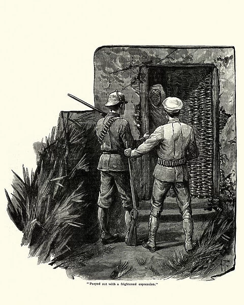 Two armed men searching a natives house, 19th Century