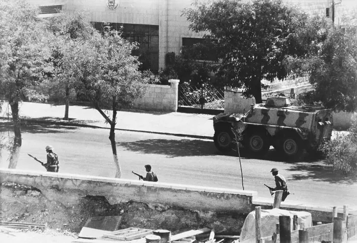 Framed Print : Armed Soldier and Tank on the Street Framed Print : Armed Soldier and Tank on the Street
