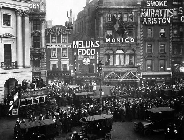 Armistice. November 1919: Crowds celebrating the anniversary of the armistice