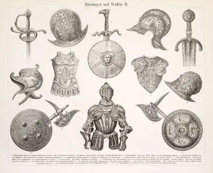 Framed Print : Armor and weapons engraving 1896 Framed Print : Armor and weapons engraving 1896