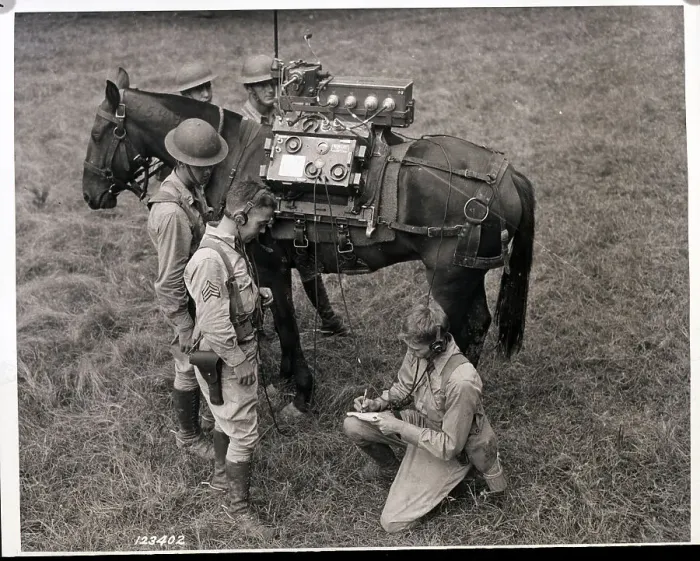 Framed Print : US Army Communications Specialists with Pack Horse
