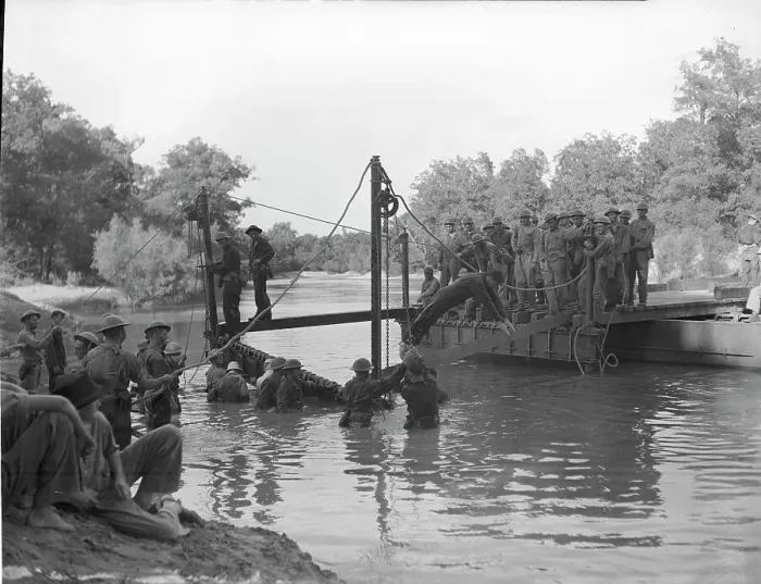 Framed Print : Army Men While Preparing Bridge Framed Print : Army Men While Preparing Bridge