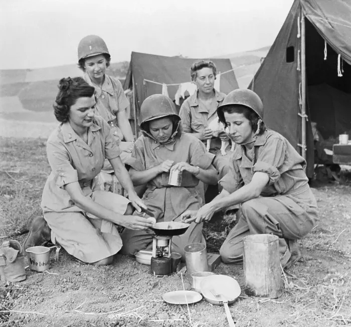 Framed Print : Army Nurses Cooking On Portable Stove Framed Print : Army Nurses Cooking On Portable Stove
