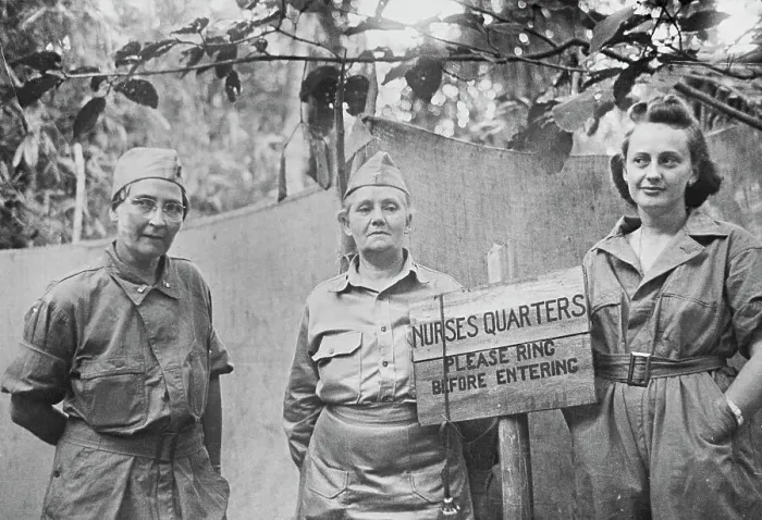 Framed Print : Army Nurses Posing by Encouraging Sign