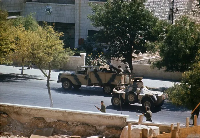 Framed Print : Army Troops Patrolling at Street Framed Print : Army Troops Patrolling at Street