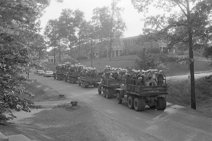 Framed Print : Army Trucks Arrive at University of Mississippi