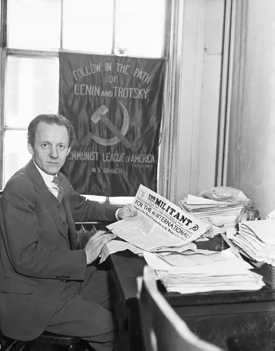 Framed Print : Arne Swabeck in Office with Trotsky Banner Framed Print : Arne Swabeck in Office with Trotsky Banner