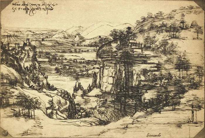 Framed Print : Arno Landscape by Leonardo da Vinci Framed Print : Arno Landscape by Leonardo da Vinci