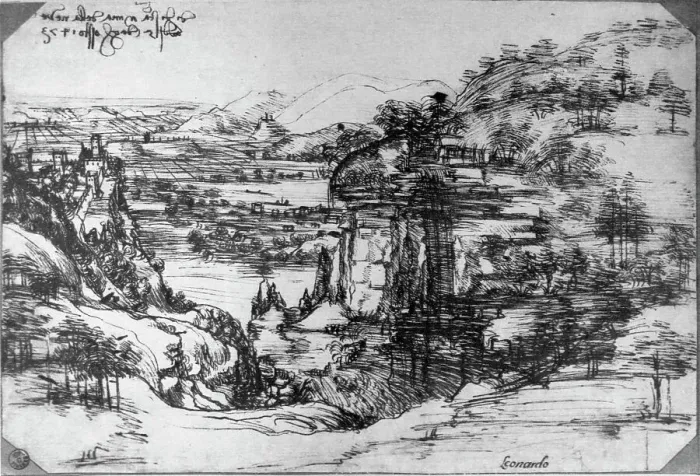 Framed Print : Arno Landscape by Leonardo da Vinci Framed Print : Arno Landscape by Leonardo da Vinci