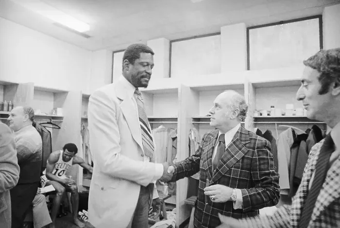 Framed Print : Arnold Auerbach Shaking Hands with Bill Russell Framed Print : Arnold Auerbach Shaking Hands with Bill Russell