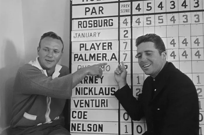 Framed Print : Arnold Palmer and Gary Player Pointing at Golf Scores Framed Print : Arnold Palmer and Gary Player Pointing at Golf Scores