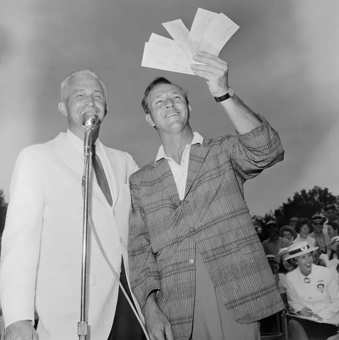 Framed Print : Arnold Palmer Holding Payoff Checks Framed Print : Arnold Palmer Holding Payoff Checks