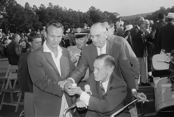 Framed Print : Arnold Palmer Showing a Golf Ball to Bobby Jones Framed Print : Arnold Palmer Showing a Golf Ball to Bobby Jones
