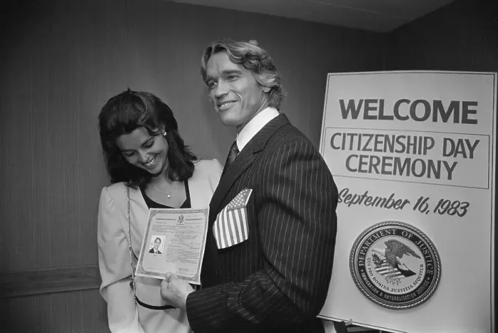 Framed Print : Arnold Schwarzenegger with Naturalization Certificate Framed Print : Arnold Schwarzenegger with Naturalization Certificate