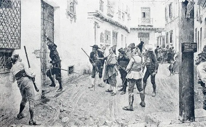 Framed Print : Arrest, Policeman Knocking on the Door, 1888, Argentina, Historic, digitally restored reproduction of an original 19th-century master Framed Print : Arrest, Policeman Knocking on the Door, 1888, Argentina, Historic, digitally restored reproduction of an original 19th-century master