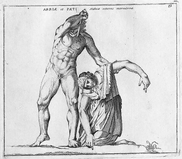 Arria the Elder, ca 42 AD was a woman in ancient Rome, here with her man Consul Aulus Caecina Paetus, suicide, historical Rome, Italy, digital reproduction of an 18th century original, original date unknown