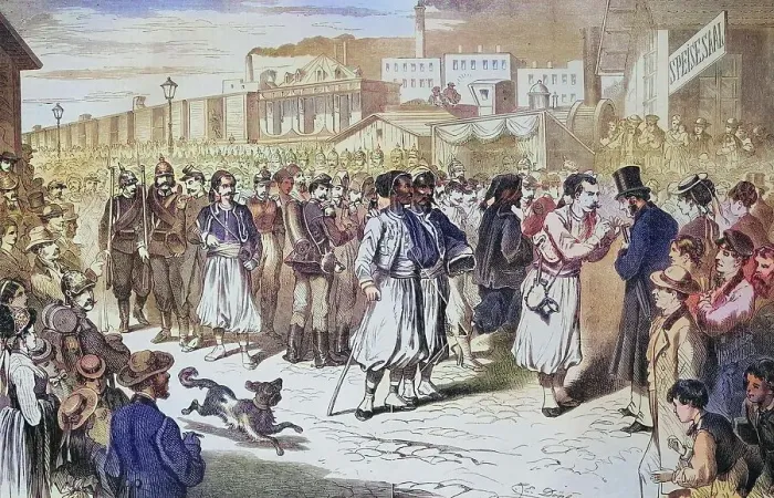 Framed Print : Arrival of French prisoners of war at the Ostbahnhof in Berlin, illustrated war chronicle 1870-1871, Franco-German campaign, Germany, France Framed Print : Arrival of French prisoners of war at the Ostbahnhof in Berlin, illustrated war chronicle 1870-1871, Franco-German campaign, Germany, France