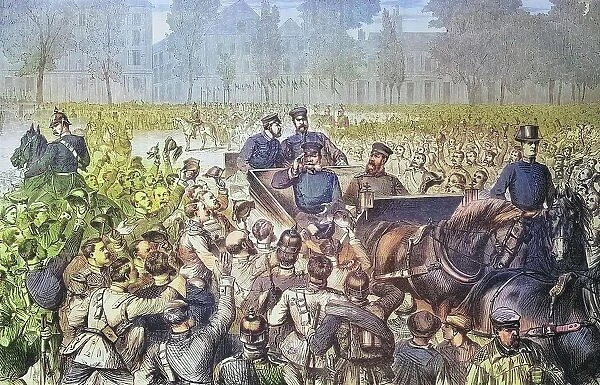 Arrival of King Wilhelm I of Prussia at Versailles, illustrated war history, German, French war 1870-1871, Germany, France