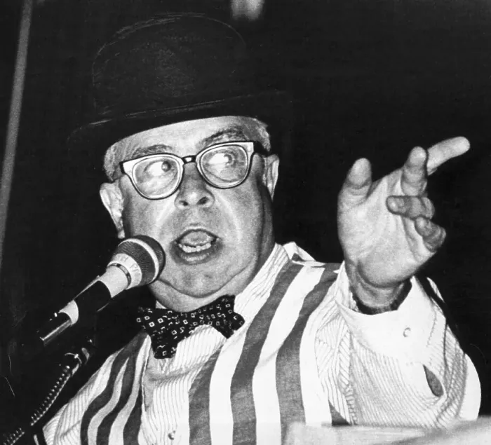 Framed Print : Art Buchwald in Striped Vest, Pointing Framed Print : Art Buchwald in Striped Vest, Pointing