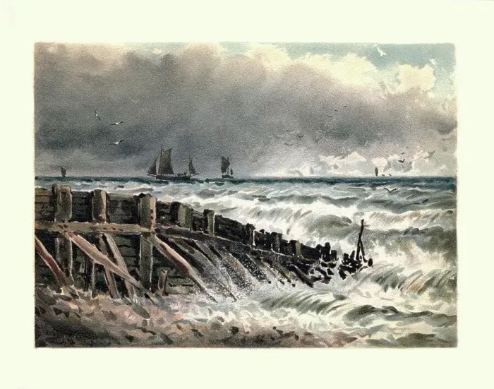 Framed Print : Art, Costal Landscape, Old Groin at Hastings, 19th Century Framed Print : Art, Costal Landscape, Old Groin at Hastings, 19th Century