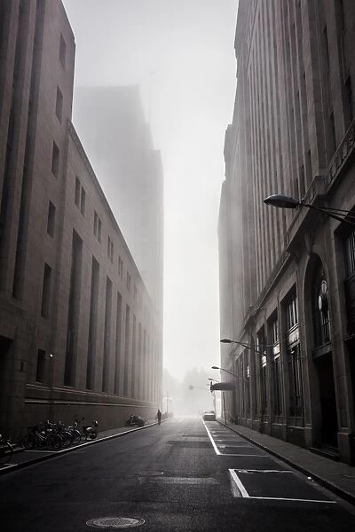 art deco buildings in shanghai bund in a foggy morning