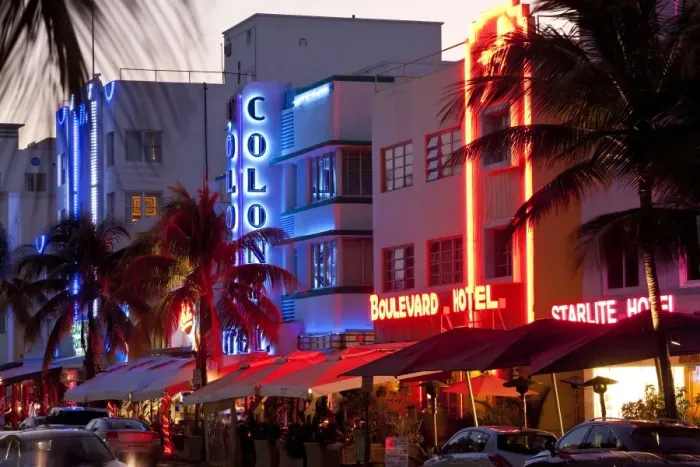 Framed Print : Art Deco Hotels at Dusk, Miami, Florida, USA Framed Print : Art Deco Hotels at Dusk, Miami, Florida, USA