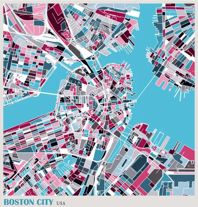 Framed Print : art illustration of boston city map Framed Print : art illustration of boston city map
