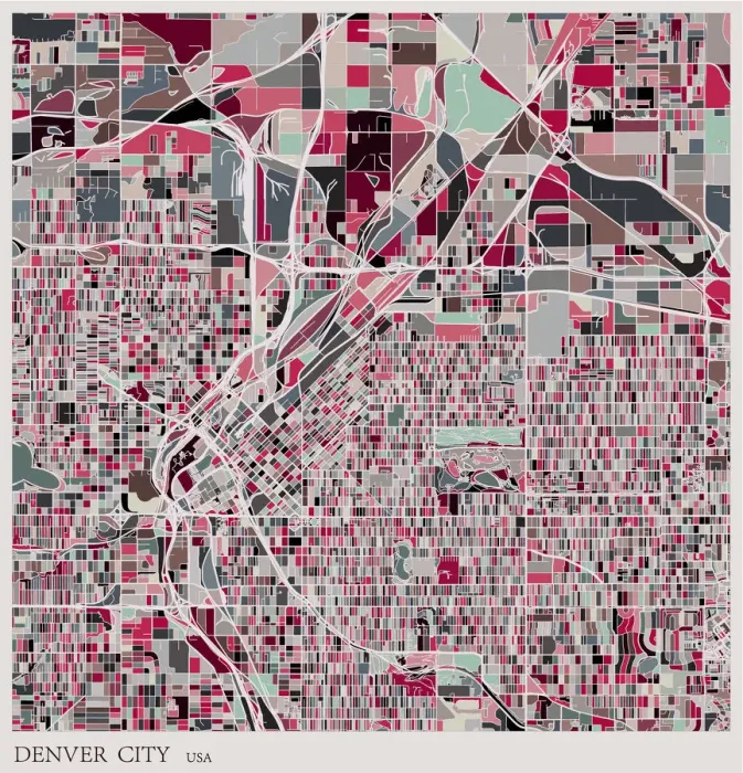 Framed Print : art illustration of Denver city map Framed Print : art illustration of Denver city map