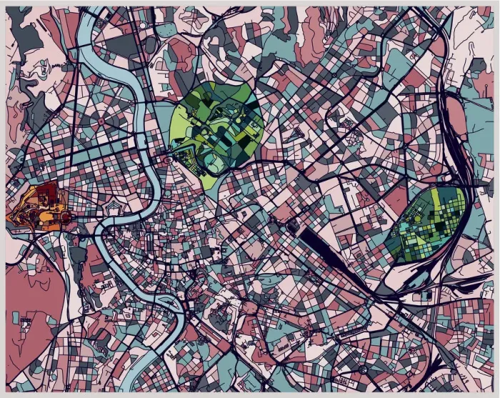 Framed Print : art illustration map of Roma city Framed Print : art illustration map of Roma city
