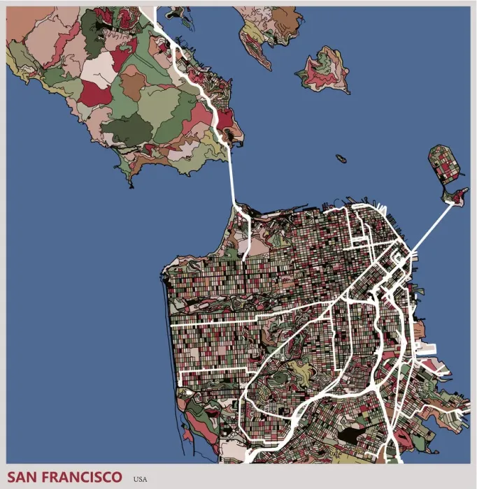Framed Print : art illustration of San francisco city map Framed Print : art illustration of San francisco city map