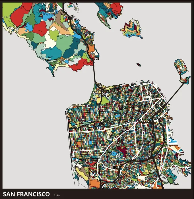 Framed Print : art illustration of San francisco city map Framed Print : art illustration of San francisco city map