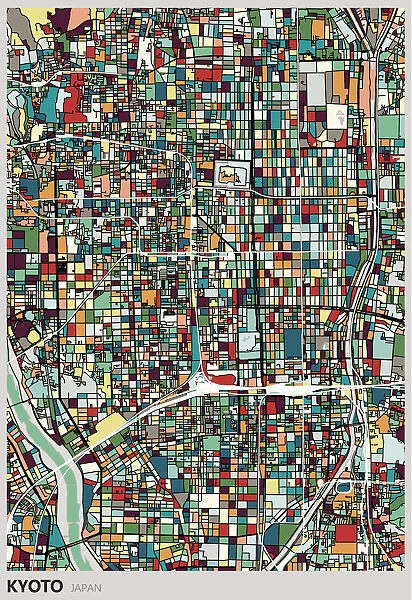art illustration style Kyoto city map