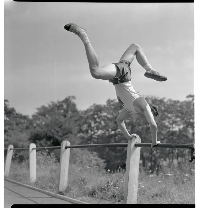 Framed Print : Art Jackes Practicing His High Jump Framed Print : Art Jackes Practicing His High Jump