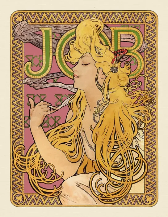 Framed Print : Art nouveau billboard woman with golden hair smoking 1896