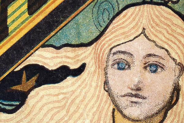 Art Nouveau Vintage illustration, Portrait of woman with long blond hair and blue eyes