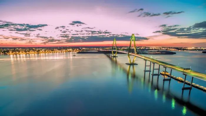 Framed Print : arther ravenel bridge light trails Framed Print : arther ravenel bridge light trails