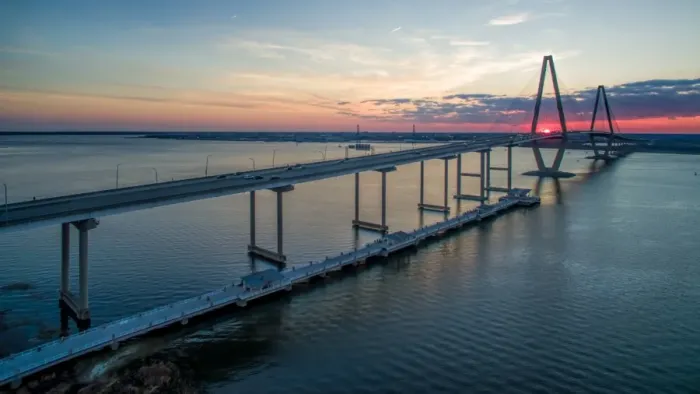 Framed Print : arther ravenel bridge sunset