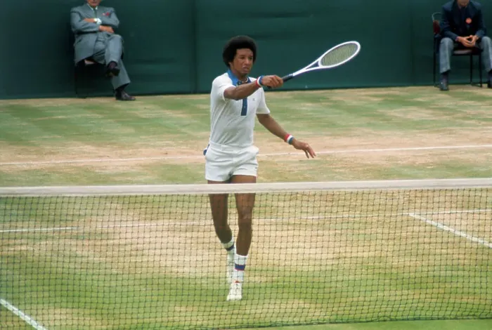 Framed Print : Arthur Ashe Hitting Tennis Ball at Wimbledon Framed Print : Arthur Ashe Hitting Tennis Ball at Wimbledon