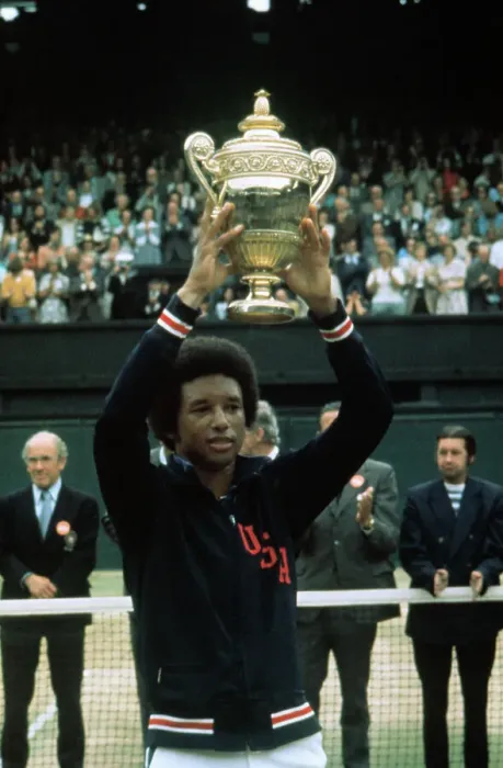 Framed Print : Arthur Ashe Holding Up Wimbledon Trophy Framed Print : Arthur Ashe Holding Up Wimbledon Trophy