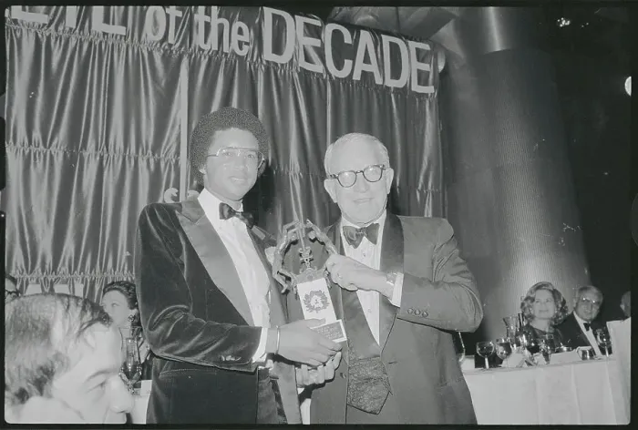 Framed Print : Arthur Ashe Receiving American Cancer Society Trophy Framed Print : Arthur Ashe Receiving American Cancer Society Trophy