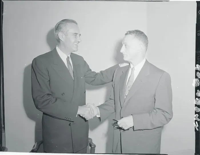 Framed Print : Arthur Levitt Shaking Hands With Averell Harriman Framed Print : Arthur Levitt Shaking Hands With Averell Harriman